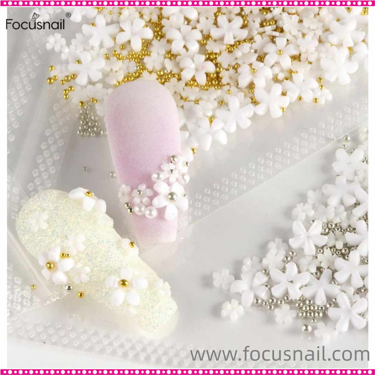 Nail candy Gem Mixed Steel Ball Flower Pearl Decals Ornament Five Petals 3D Effect Floral Nail Art Charms supplies Decoration