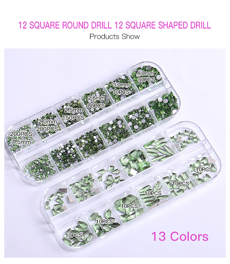 24 Grid Nail Rhinestone Crystal Stone Multi-Shape Round Beads Rhinestone Set For DIY Clothes Shoes Jewelry Making - Image 19