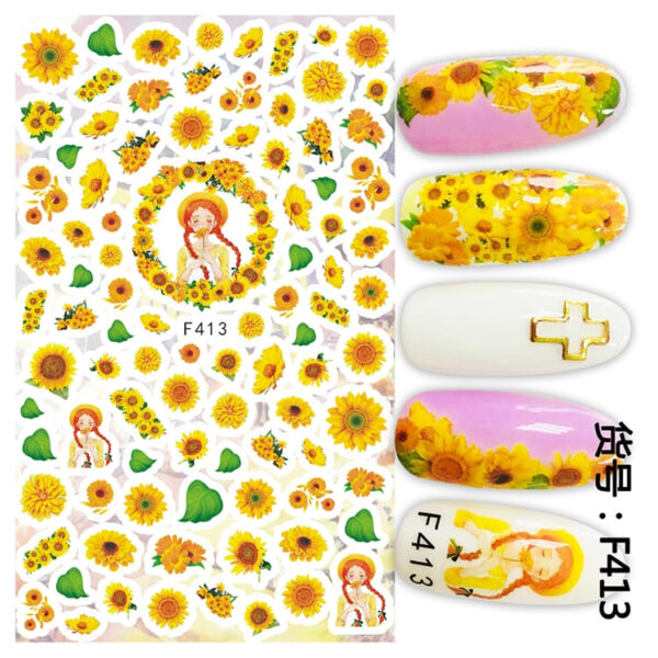 Wholesale Japanese Sunflower Nail Stickers Decoration Bright Yellow Sun Flowers 3D Nail Decals Adhesive Sticker - Image 8