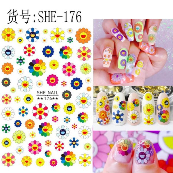 Wholesale Japanese Sunflower Nail Stickers Decoration Bright Yellow Sun Flowers 3D Nail Decals Adhesive Sticker - Image 2