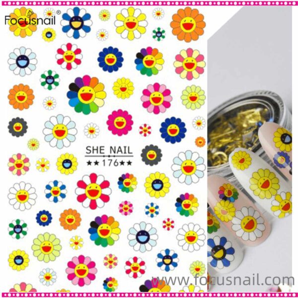 Wholesale Japanese Sunflower Nail Stickers Decoration Bright Yellow Sun Flowers 3D Nail Decals Adhesive Sticker