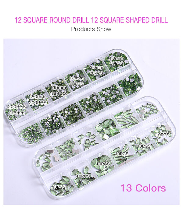 24 Grid Nail Rhinestone Crystal Stone Multi-Shape Round Beads Rhinestone Set For DIY Clothes Shoes Jewelry Making - Image 19