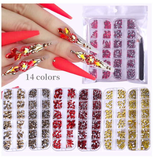 24 Grid Nail Rhinestone Crystal Stone Multi-Shape Round Beads Rhinestone Set For DIY Clothes Shoes Jewelry Making - Image 5