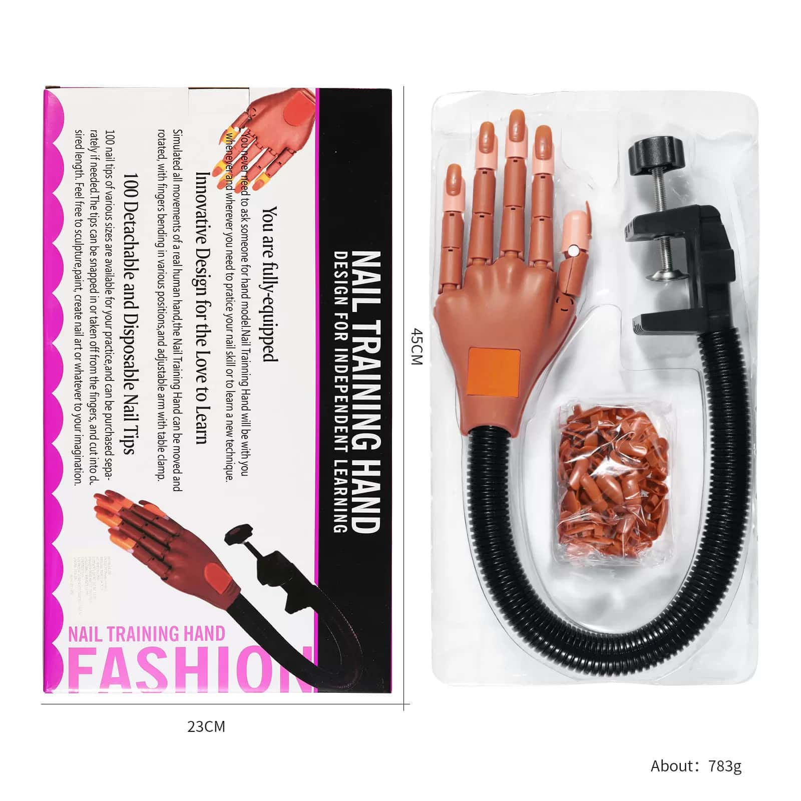 Nail Art Mannequin Hand, Nail Art Practice Hand Flexible Movable False Fake Hands with 100pcs Nail Tips for Art Display for DIY Manicure - Image 9