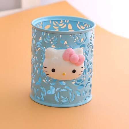 Round Pencil Pot Hollow Flower Pattern Openwork Grid Design Office Pen Holder Stationery Multifunction Storage Brush - Image 5