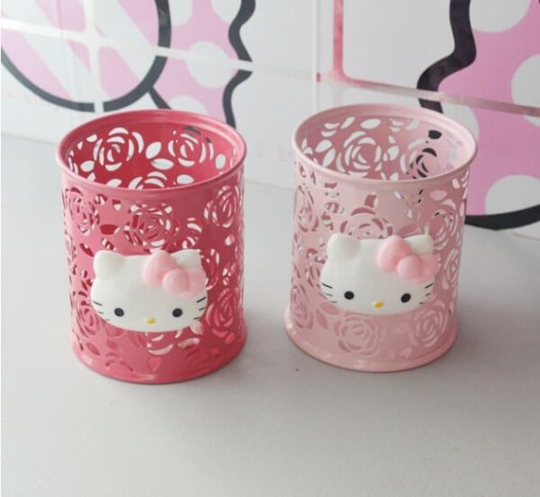 Round Pencil Pot Hollow Flower Pattern Openwork Grid Design Office Pen Holder Stationery Multifunction Storage Brush - Image 2
