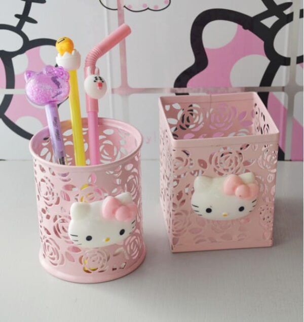 Round Pencil Pot Hollow Flower Pattern Openwork Grid Design Office Pen Holder Stationery Multifunction Storage Brush - Image 3