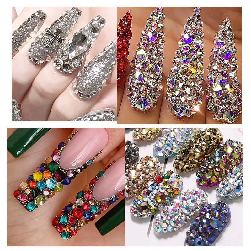 Colorful Nail Crystals Set,  Multicolor, Nail Crystals, Nail Crystals, Nail Diamonds, Horse's Eye, Crystal Stones, with Tweezers and Nail Art Brush, Nail Accessories - Image 4
