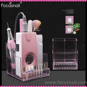 Acrylic Nail Drill Machine & Bits Storage Box Nail Machine Holder with Nail Drill Bit and Nail Swatch Sticks Nail Drill Machine Organizer for Nail Salon Pink