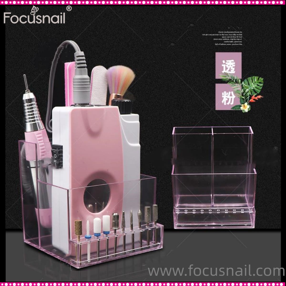 Acrylic Nail Drill Machine & Bits Storage Box Nail Machine Holder with Nail Drill Bit and Nail Swatch Sticks Nail Drill Machine Organizer for Nail Salon Pink