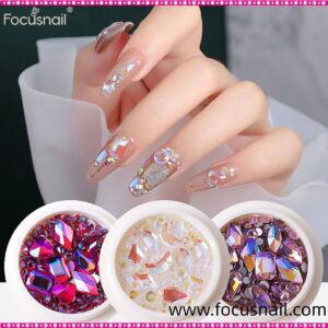 AB Pink Rhinestones for Nails Flat Back Nail Crystal Gems Stones Glass Beads Multi Shaped Sized Colored Rhinestones for Nails