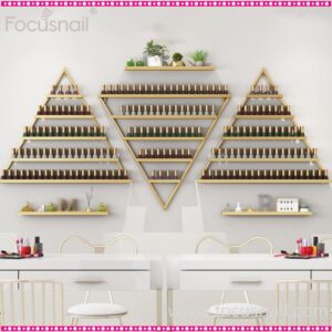 5 Tier Metal Nail Polish Storage Holder, Gold Triangle Nail Polish Wall Rack Shelves Creative Cosmetics Paint Storage Holder Essential Oil Lipstick Perfume Display Stand For Nail Salon/spa/tattoo