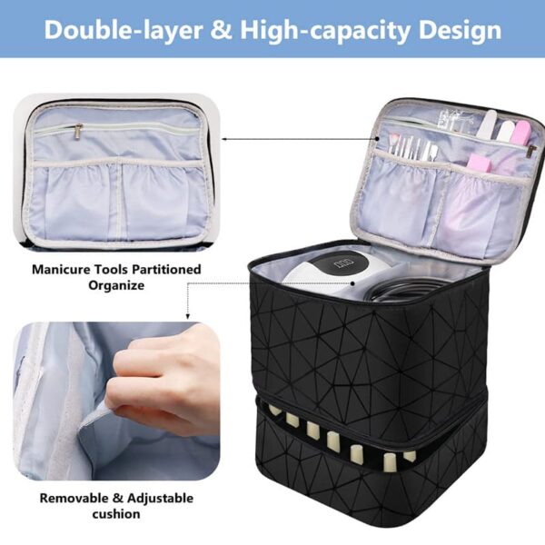 Nail Polish Organizer with UV Light Storage Double-layer Nail Polish Carrying Case Holds 30 Bottles Travel Portable Storage Bag for Manicure Set - Image 4