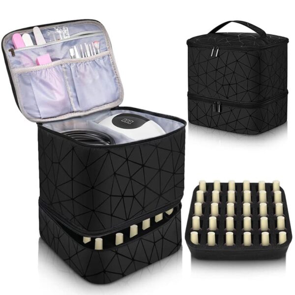 Nail Polish Organizer with UV Light Storage Double-layer Nail Polish Carrying Case Holds 30 Bottles Travel Portable Storage Bag for Manicure Set - Image 6