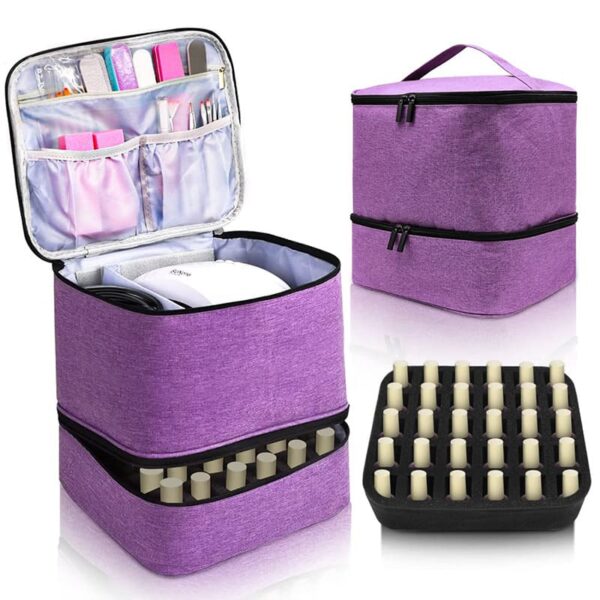 Nail Polish Organizer with UV Light Storage Double-layer Nail Polish Carrying Case Holds 30 Bottles Travel Portable Storage Bag for Manicure Set - Image 7