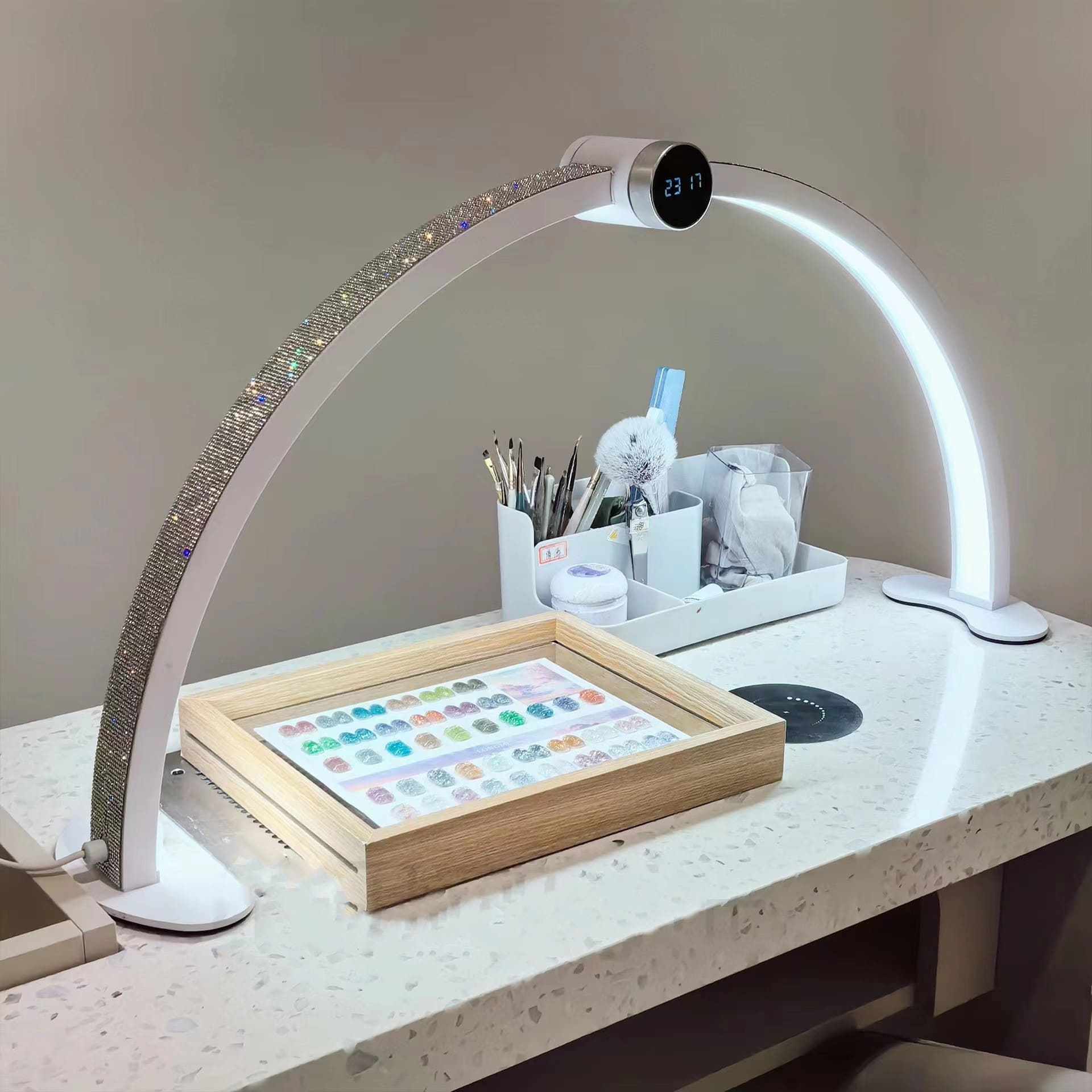 New Smart Touch Screen LED Nail Moon Lamp Desk Eyelash Lighting LCD Display Half Moon Nail Table Lamp - Image 2