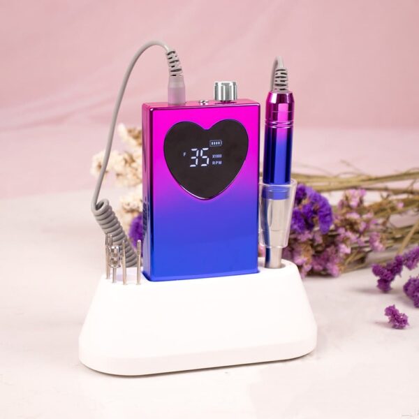 Electric Nail Machine, Portable, 35000 RPM, Nail Drill Machine, Rechargeable Nail Drill, Heart Engraved Nail Cuticle Machine, Acrylic Nail Drill Equipment, Electric Nail Care Set - Image 4