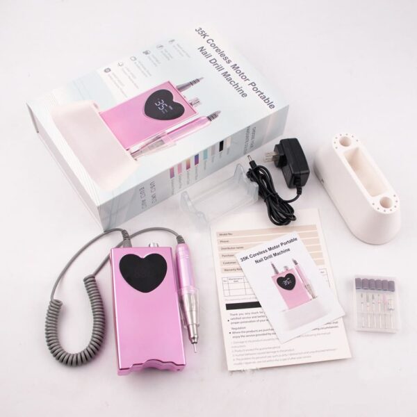 Electric Nail Machine, Portable, 35000 RPM, Nail Drill Machine, Rechargeable Nail Drill, Heart Engraved Nail Cuticle Machine, Acrylic Nail Drill Equipment, Electric Nail Care Set - Image 5