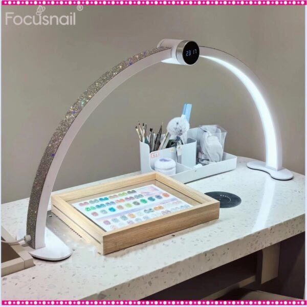 New Smart Touch Screen LED Nail Moon Lamp Desk Eyelash Lighting LCD Display Half Moon Nail Table Lamp