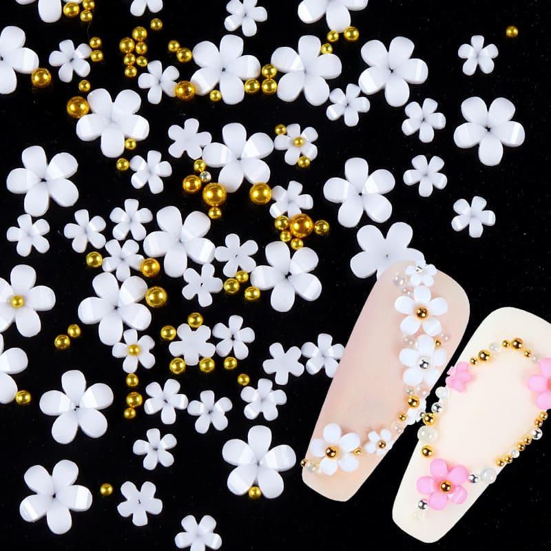 3D Flower Nail Art Glitter Charms and Metal Caviar Beads, Mixed Acrylic Accessories Designs Manicure Kits for Women Girls - Image 5