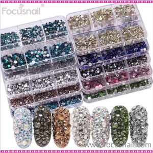 High quality 6 compartments multi size crystal rhinestones coloured flat back glass studs art decoration salon supplies