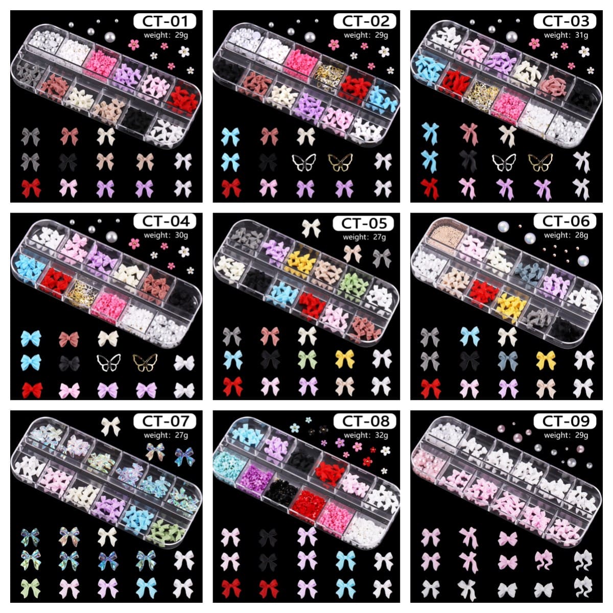 Bow Nail Charms Colorful Bow Nail Art Charms Multi Shape 3D Flatback Resin Charms - Image 2