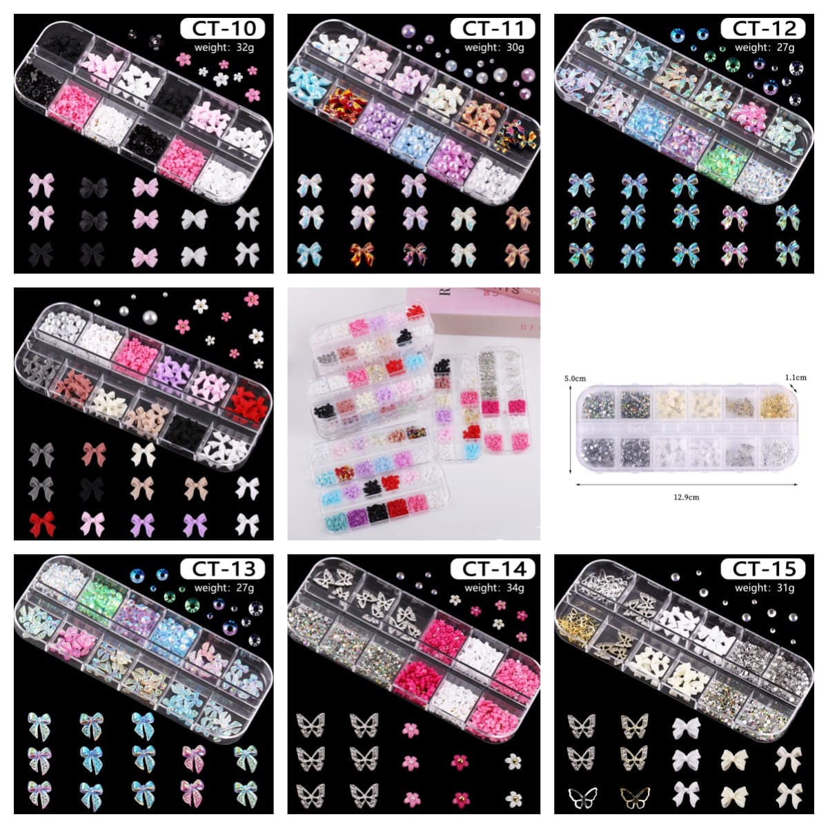 Bow Nail Charms Colorful Bow Nail Art Charms Multi Shape 3D Flatback Resin Charms - Image 4