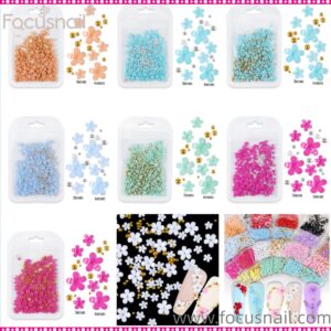 3D Flower Nail Art Glitter Charms and Metal Caviar Beads, Mixed Acrylic Accessories Designs Manicure Kits for Women Girls