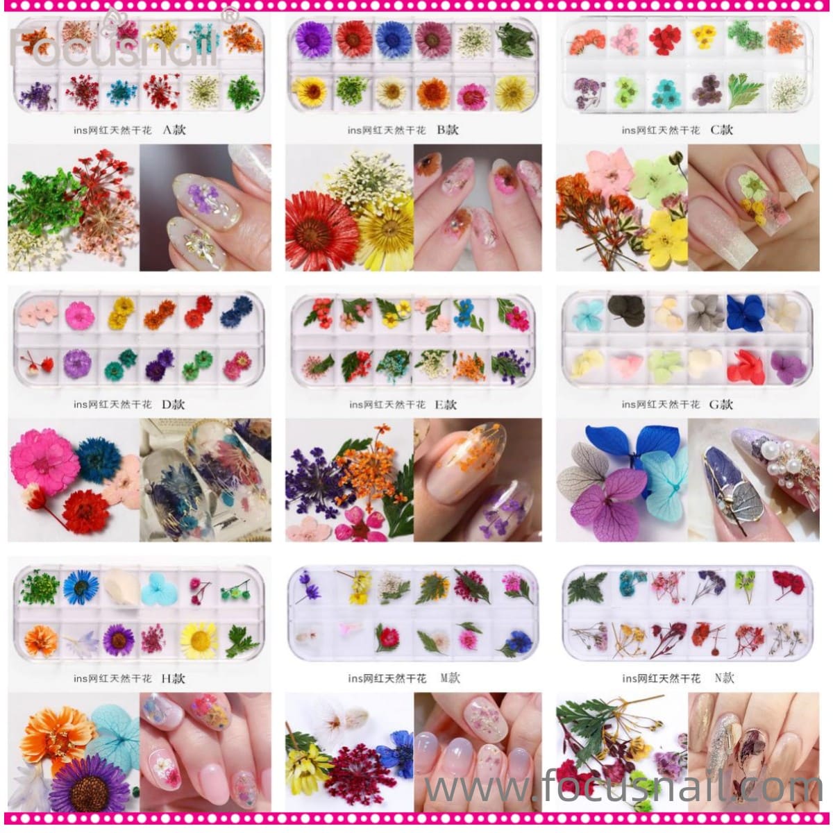 3D Nail Dried Flowers StickerArt & Resin Craft DIY Five Petal Flower Leaf Gypsophila Real Dry Flower Nail Art Decoration Kits