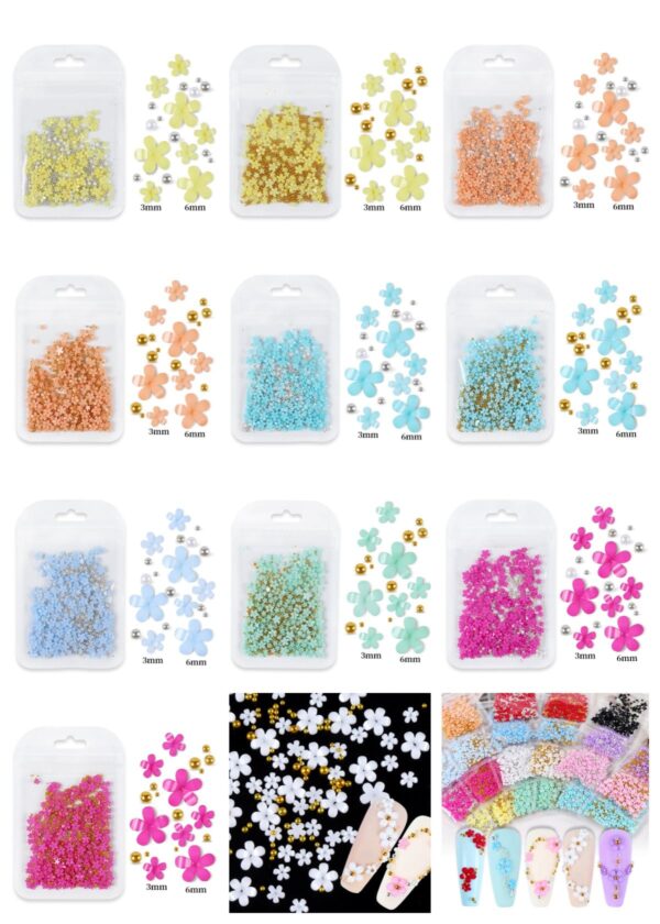 3D Flower Nail Art Glitter Charms and Metal Caviar Beads, Mixed Acrylic Accessories Designs Manicure Kits for Women Girls - Image 8
