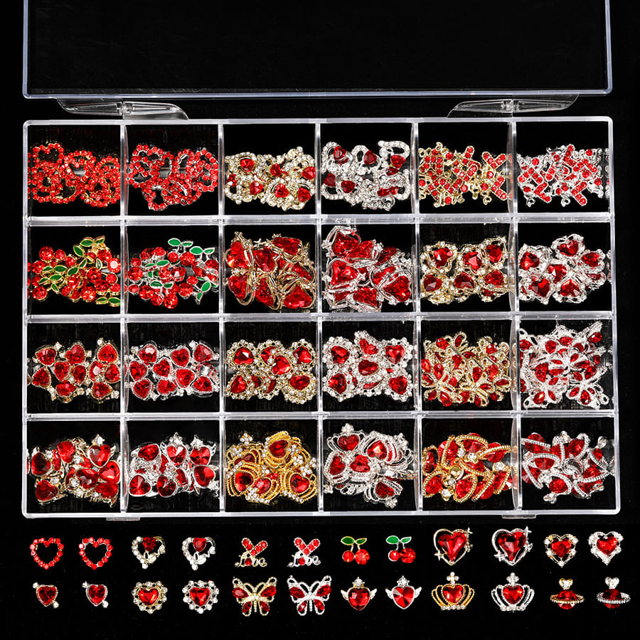 3D Heart Nail Art Charms Gold And Silver Nail Charms Heart Nail Accessories Red Rhinestones Nail Decorations For Women Girls - Image 4