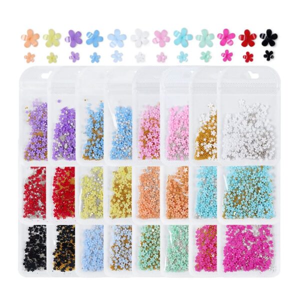 3D Flower Nail Art Glitter Charms and Metal Caviar Beads, Mixed Acrylic Accessories Designs Manicure Kits for Women Girls - Image 4