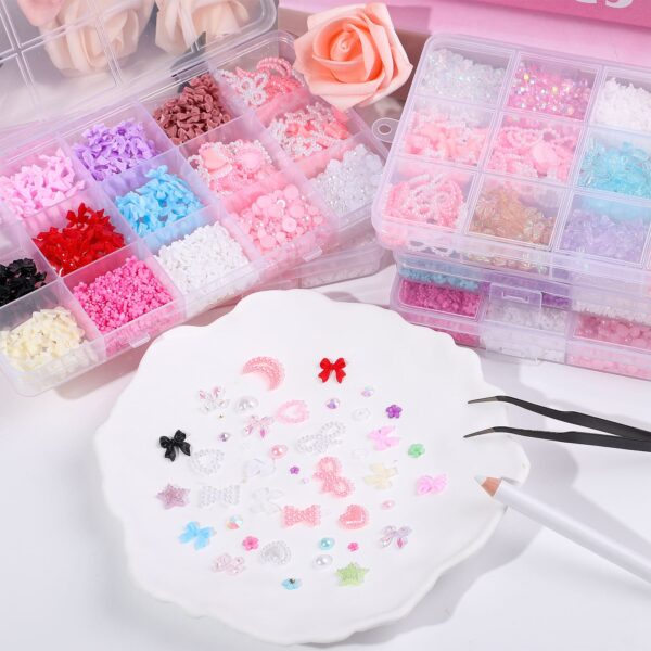 Nail Parts, Heart Ribbon, Approximately 500 Pieces, 3D Dimensional, Plump Star, Heart-shaped, Nail Pearl, Pink, Large, Nail Art, Decorative Parts, Jewelry Parts - Image 4
