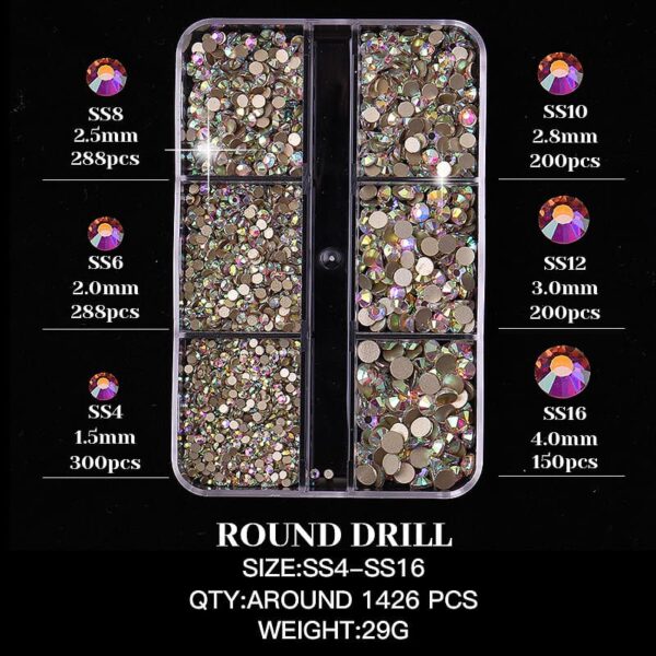 High quality 6 compartments multi size crystal rhinestones coloured flat back glass studs art decoration salon supplies - Image 5