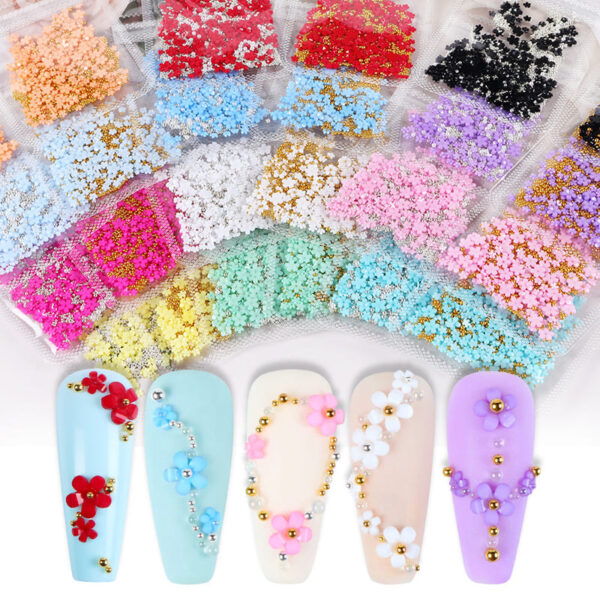 3D Flower Nail Art Glitter Charms and Metal Caviar Beads, Mixed Acrylic Accessories Designs Manicure Kits for Women Girls - Image 3