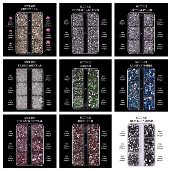 High quality 6 compartments multi size crystal rhinestones coloured flat back glass studs art decoration salon supplies - Image 3