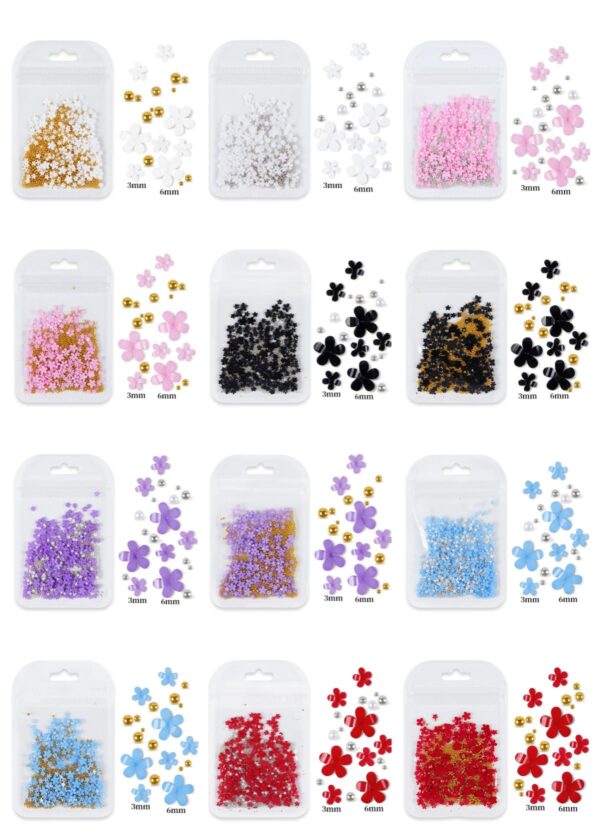 3D Flower Nail Art Glitter Charms and Metal Caviar Beads, Mixed Acrylic Accessories Designs Manicure Kits for Women Girls - Image 7