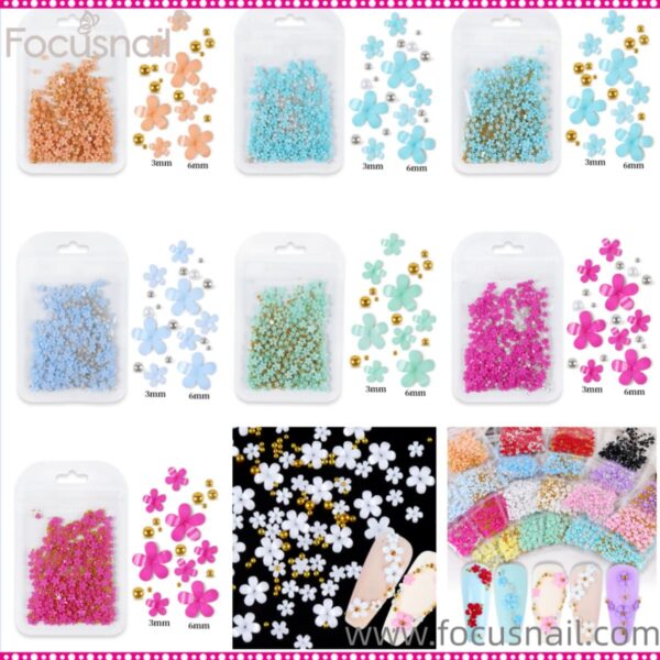 3D Flower Nail Art Glitter Charms and Metal Caviar Beads, Mixed Acrylic Accessories Designs Manicure Kits for Women Girls