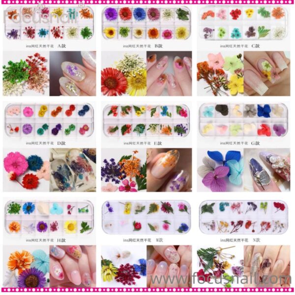 3D Nail Dried Flowers StickerArt & Resin Craft DIY Five Petal Flower Leaf Gypsophila Real Dry Flower Nail Art Decoration Kits