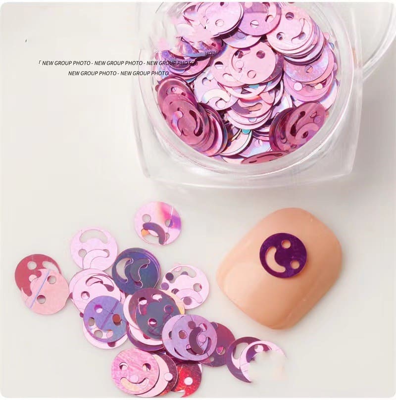Smile Face Nail Glitter Sequin Nail Art Flake Slicing Nail Art Decoration Laser Colorful - Image 4