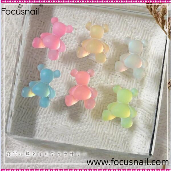 8 nail art glow-in-the-dark bear ice transparent fluorescent cartoon resin drill nail decorations