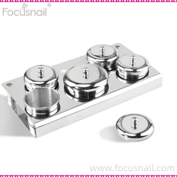 5pcs Stainless Steel Acrylic Nail Tips Cup Dappen Dish Liquid Powder Holder Container Equipment