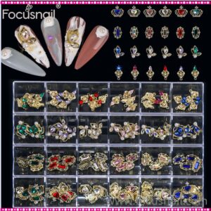 120pcs Shiny Styling Rhinestones Gold 3D Metal Nail charms Pendant Crystal Heart