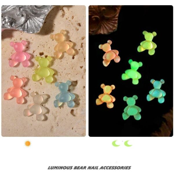 8 nail art glow-in-the-dark bear ice transparent fluorescent cartoon resin drill nail decorations - Image 6