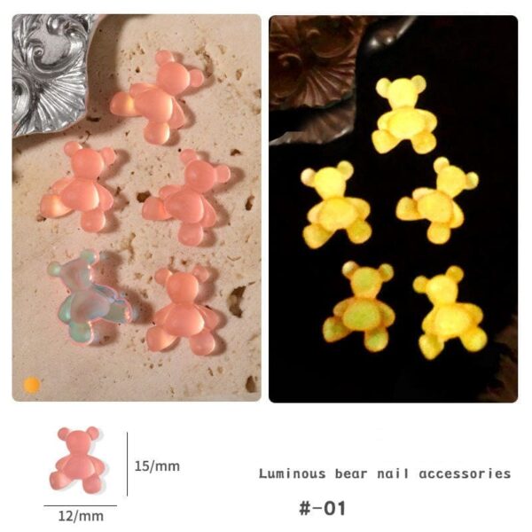 8 nail art glow-in-the-dark bear ice transparent fluorescent cartoon resin drill nail decorations - Image 5