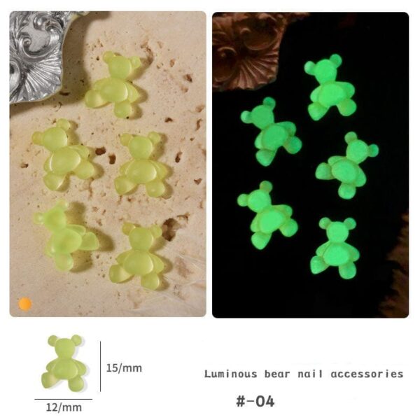8 nail art glow-in-the-dark bear ice transparent fluorescent cartoon resin drill nail decorations - Image 4