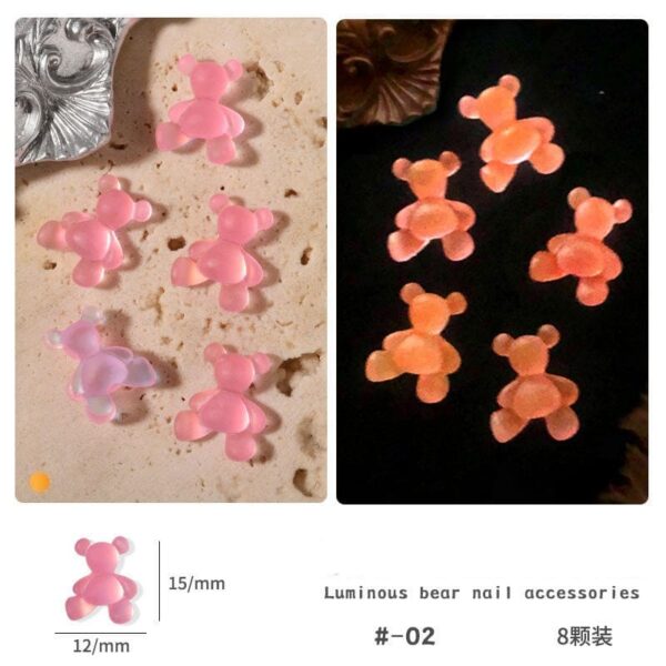 8 nail art glow-in-the-dark bear ice transparent fluorescent cartoon resin drill nail decorations - Image 3