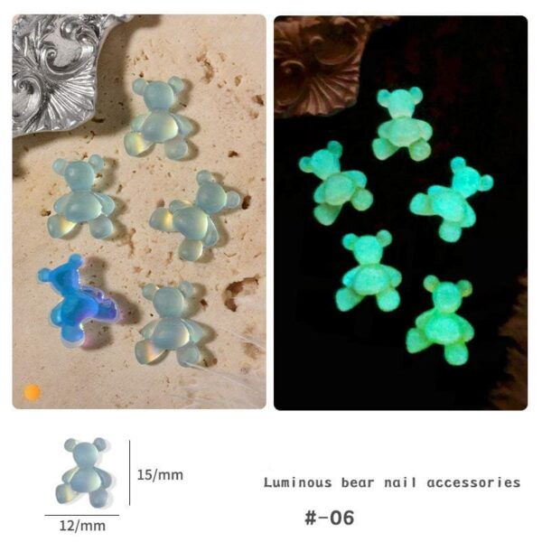 8 nail art glow-in-the-dark bear ice transparent fluorescent cartoon resin drill nail decorations - Image 2