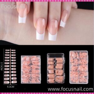 Salon Fake Artificial Tip Long Full Cover Finger Engraving Home Manicure Tool Fake Coffin Nail Tip Mat French Natural French Tip Gel