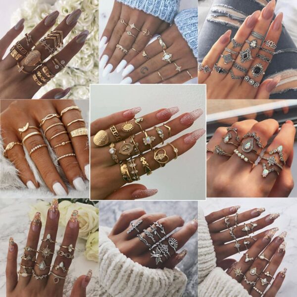 Gold Snake Knuckle Ring Boho Rhinestone Stackable Ring Set Jewelry Vintage Stacking Midi Finger Ring Ladies Girls - Image 7